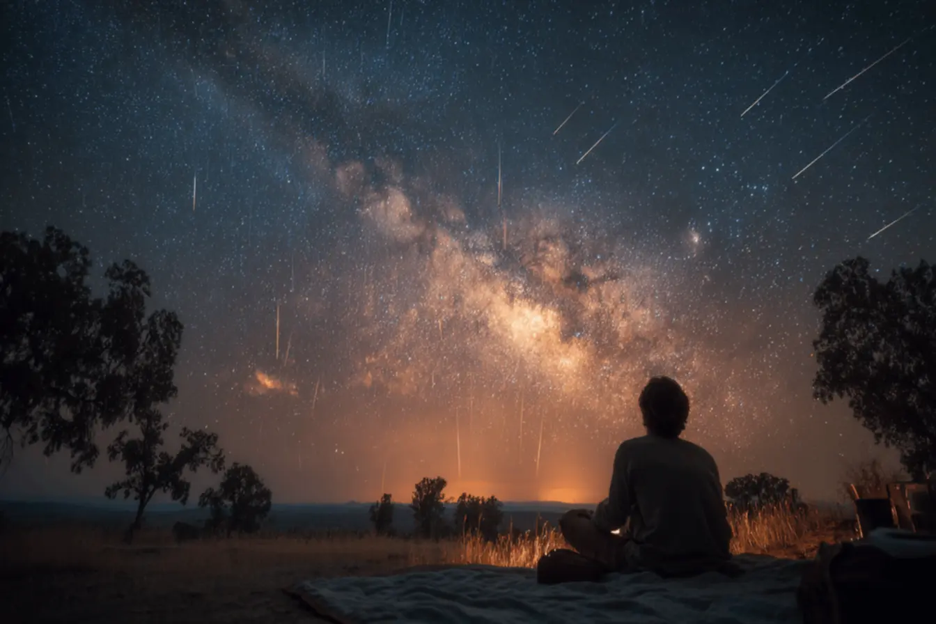 Night sky with meteor shower