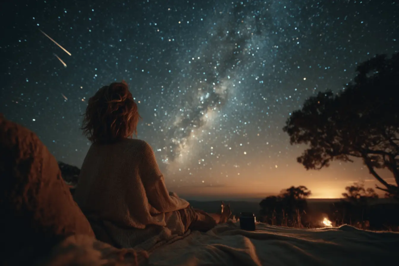 Colorful meteors during a meteor shower