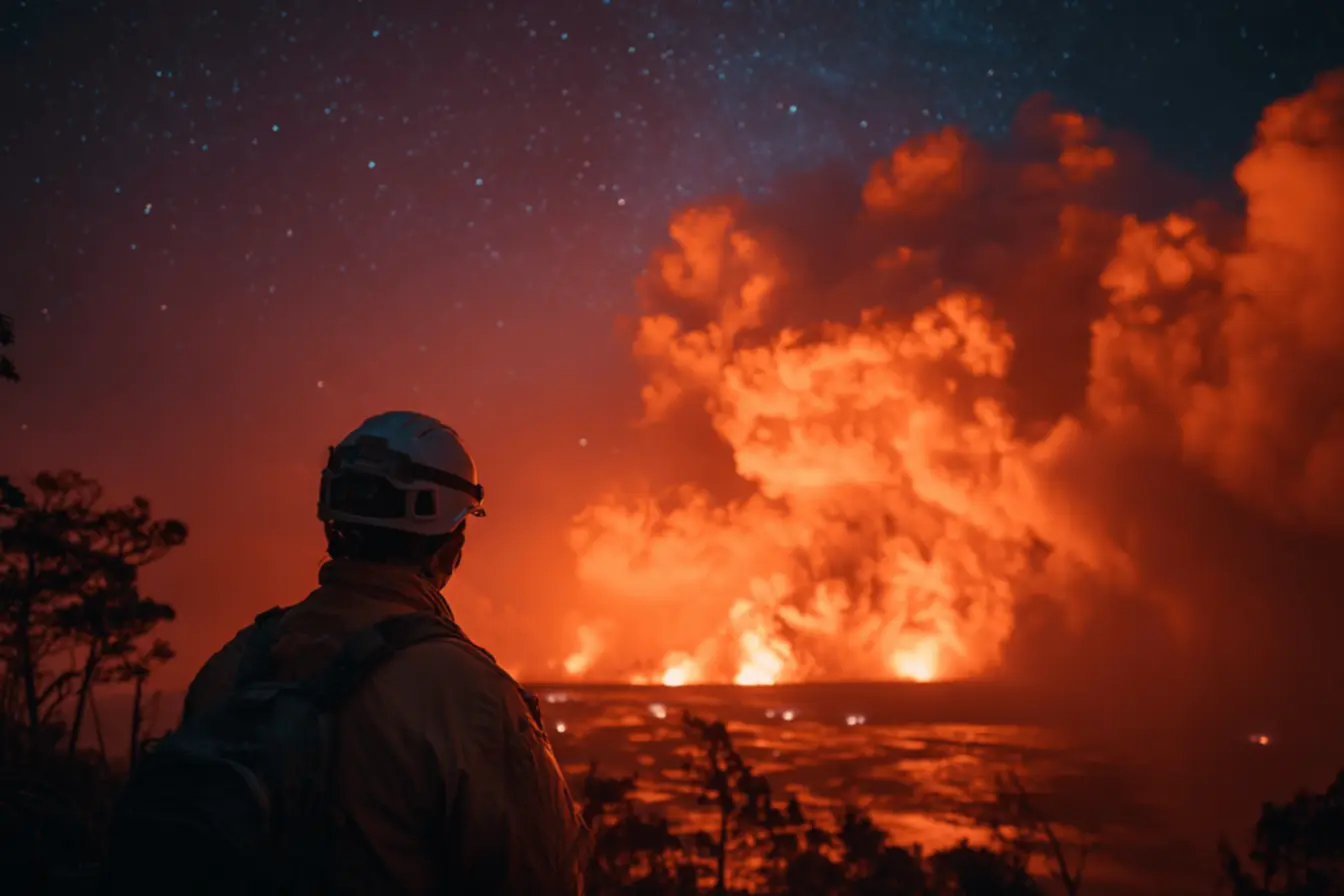 Traditional Hawaiian art depicting Kilauea volcano and Pele.