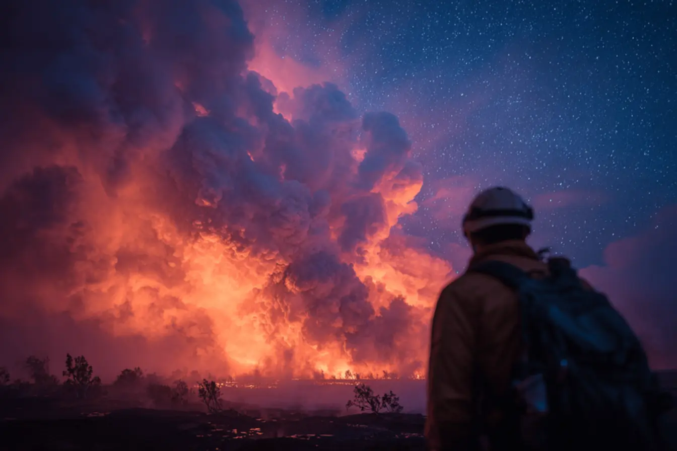 Vibrating ground monitoring equipment on Kilauea volcano.