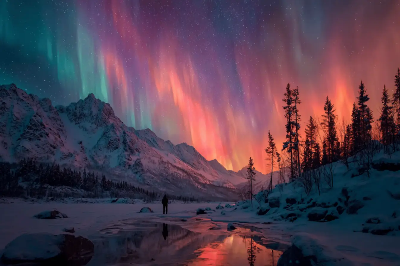 Map showing auroral oval with northern lights forecast