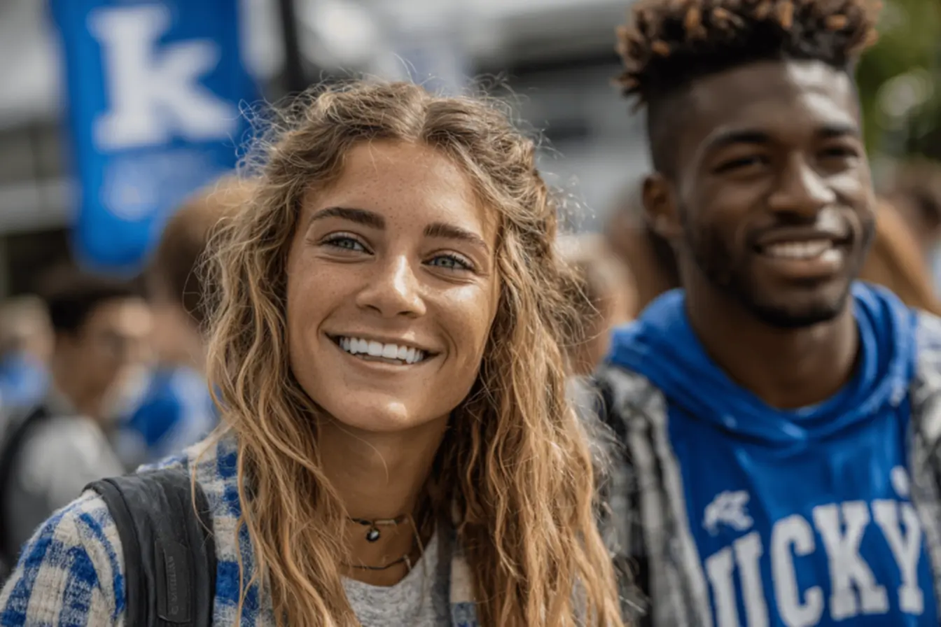 Students proudly wearing University of Kentucky apparel on campus.