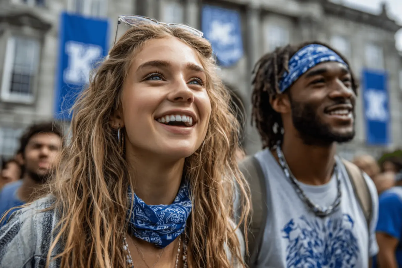 Diverse students engaging in academic activities, some in University of Kentucky apparel.