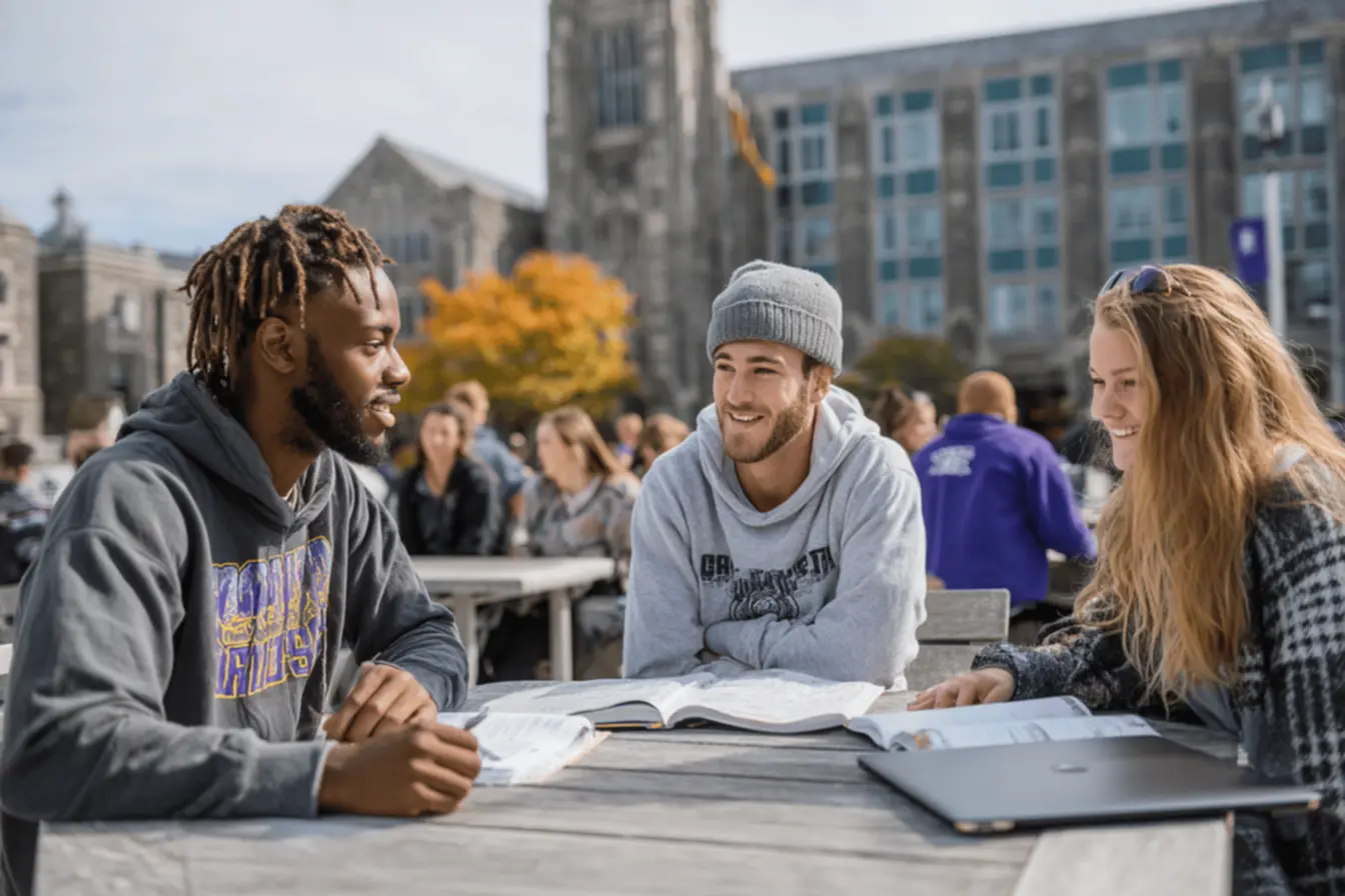 Students reviewing university of scranton cost details on a tablet.